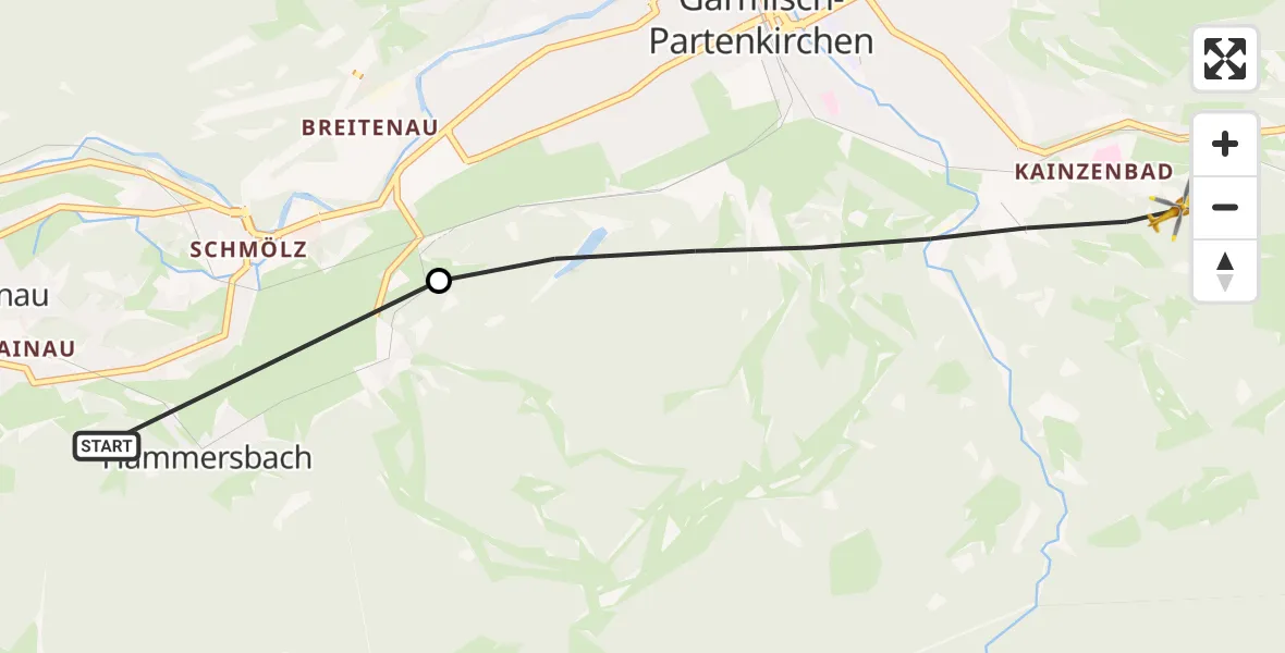Flugroute Rettungshubschrauber Grainau - Garmisch-Partenkirchen, 12 September 2026, 17:59