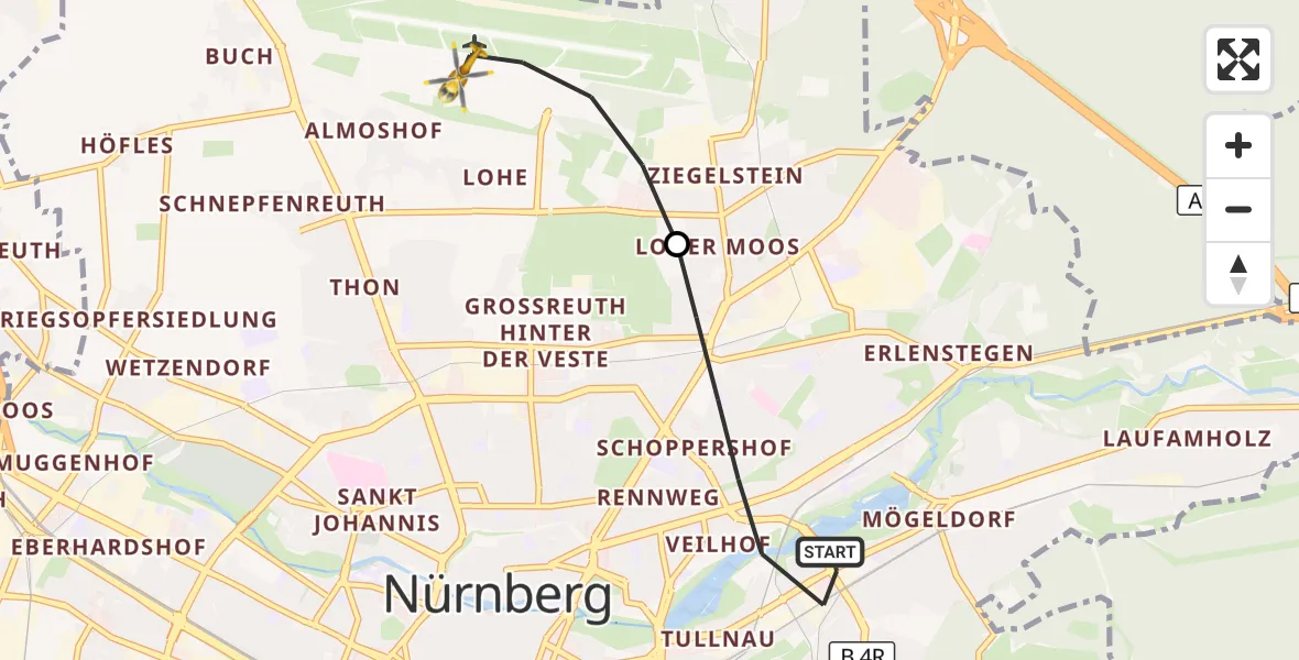 Flugroute Ambulanzhubschrauber Nürnberg - Flughafen Nuremberg, 12 September 2026, 18:00