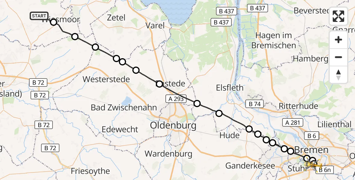 Flugroute Rettungshubschrauber Großefehn - ADAC Air Rescue Station Bremen Hubschrauberlandeplatz (Christoph 6), 12 September 2026, 18:00