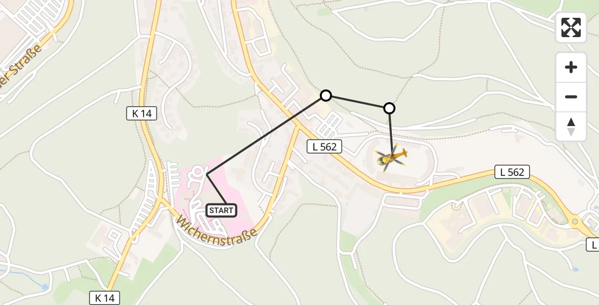 Flugroute Rettungshubschrauber Evangelisches Jung-Stilling Hospital - Siegen, 12 September 2026, 18:13