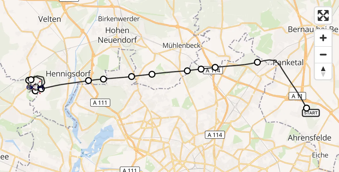 Flugroute Polizeihubschrauber Ahrensfelde Hubschrauberlandeplatz - Schönwalde-Glien, 12 September 2026, 18:18