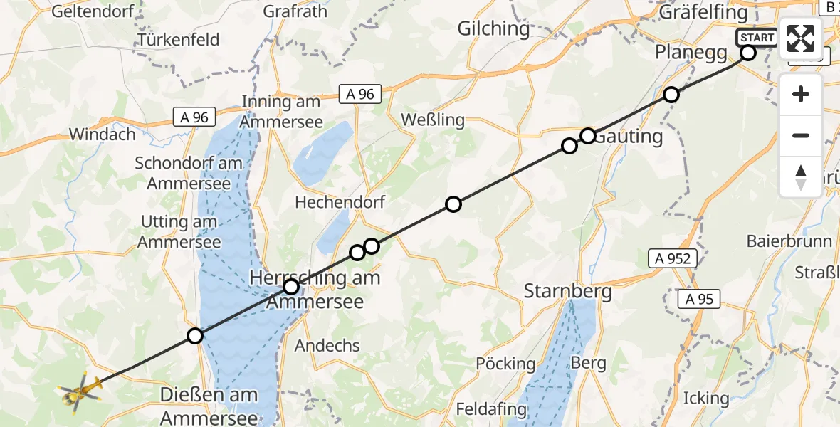 Flugroute Rettungshubschrauber DRF Air Rescue München Hubschrauberlandeplatz - Dießen am Ammersee, 12 September 2026, 18:20