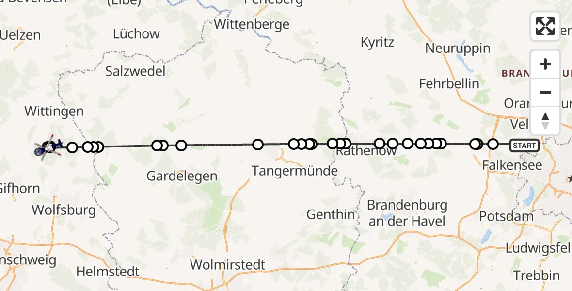 Flugroute Polizeihubschrauber Schönwalde-Glien - Wittingen, 12 September 2026, 18:35