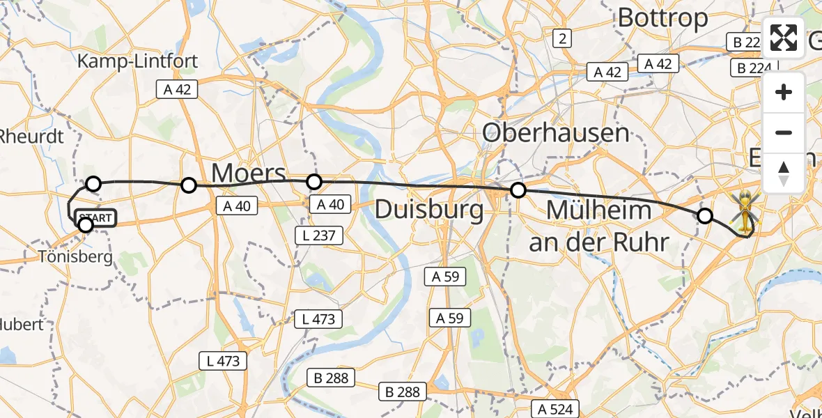 Flugroute Rettungshubschrauber Neukirchen-Vluyn - Essen, 12 September 2026, 18:38