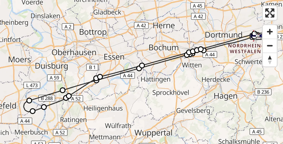 Flugroute Polizeihubschrauber Dortmund Flughafen - Dortmund Flughafen, 12 September 2026, 18:43