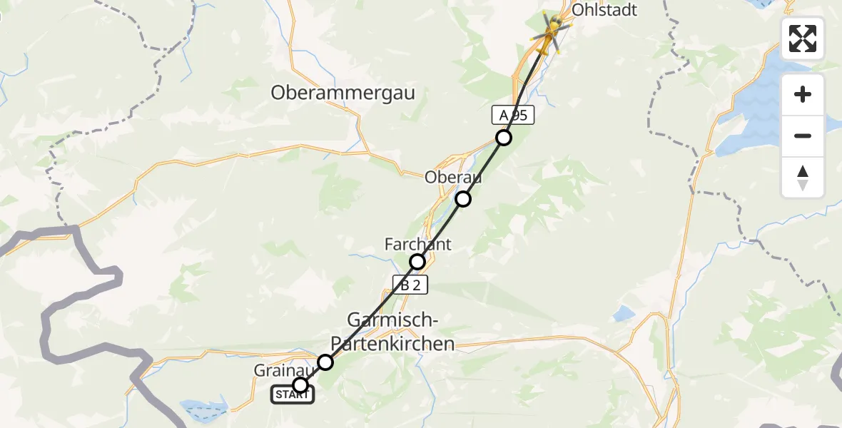 Flugroute Rettungshubschrauber Brandweg Hubschrauberlandeplatz - Ohlstadt, 12 September 2026, 18:52