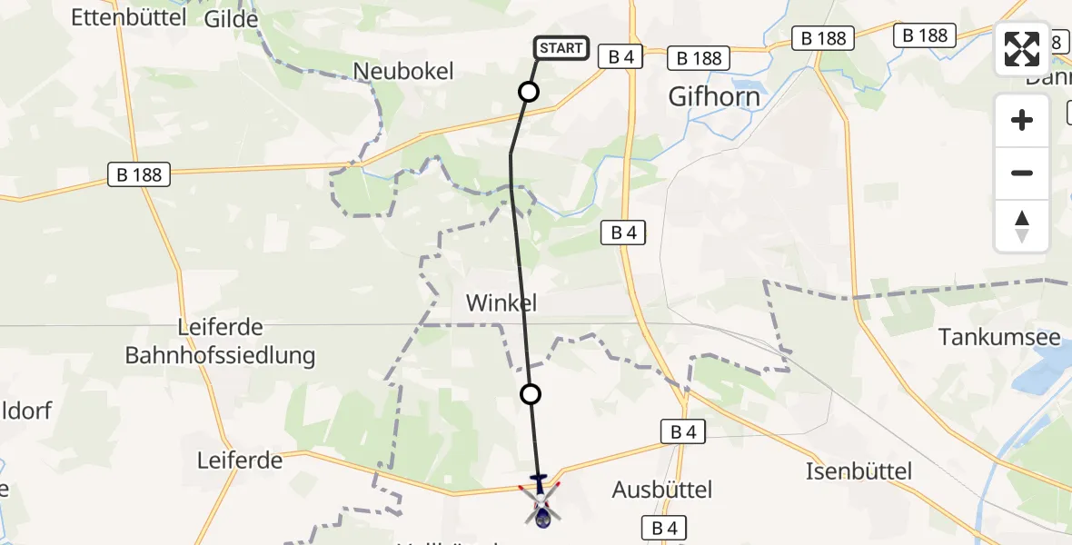 Flugroute Polizeihubschrauber Gifhorn Bundespolizei Hubschrauberlandeplatz - Ribbesbüttel, 12 September 2026, 18:58