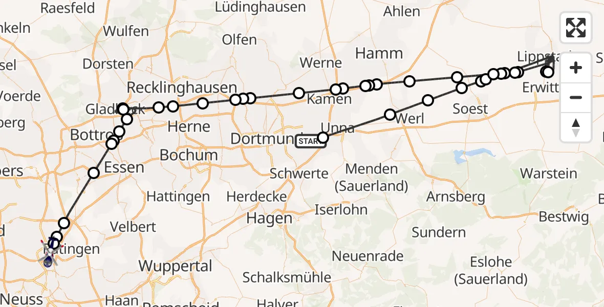 Flugroute Polizeihubschrauber Dortmund Flughafen - Düsseldorf Flughafen, 12 September 2026, 19:46