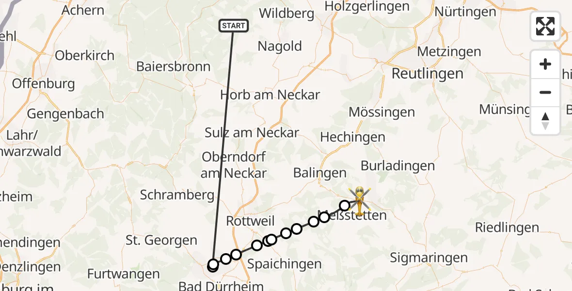 Flugroute Ambulanzhubschrauber Altensteig - Albstadt, 12 September 2026, 20:40