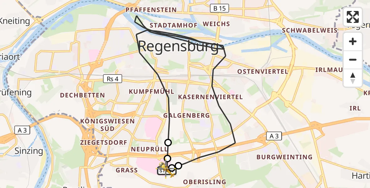Flugroute Rettungshubschrauber DRF Air Rescue Station Regensburg / Regensburg University Hospital - DRF Air Rescue Station Regensburg / Regensburg University Hospital, 12 September 2026, 21:58
