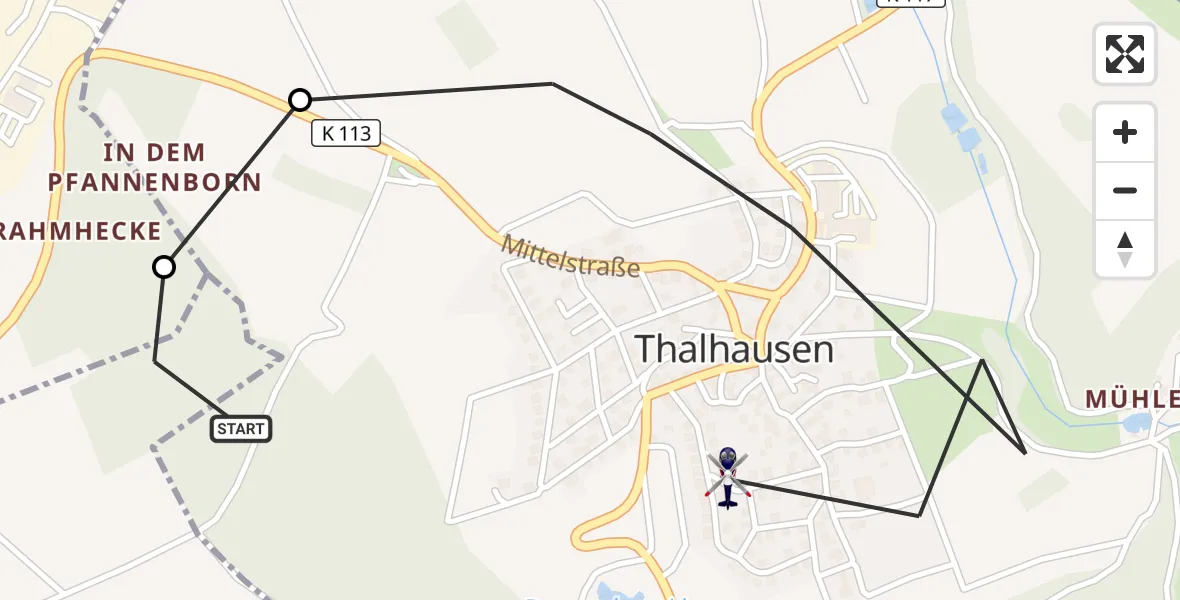 Flugroute Polizeihubschrauber Meinborn - Thalhausen, 12 September 2026, 21:59