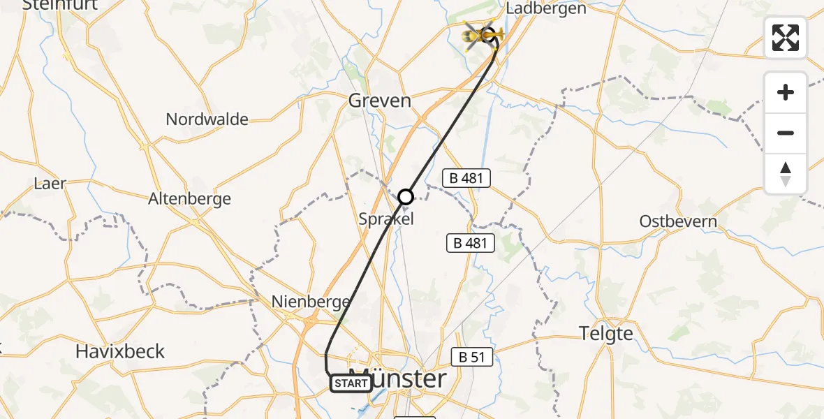 Flugroute Ambulanzhubschrauber Münster - Christoph  Westfalen-ADAC, 12 September 2026, 22:06
