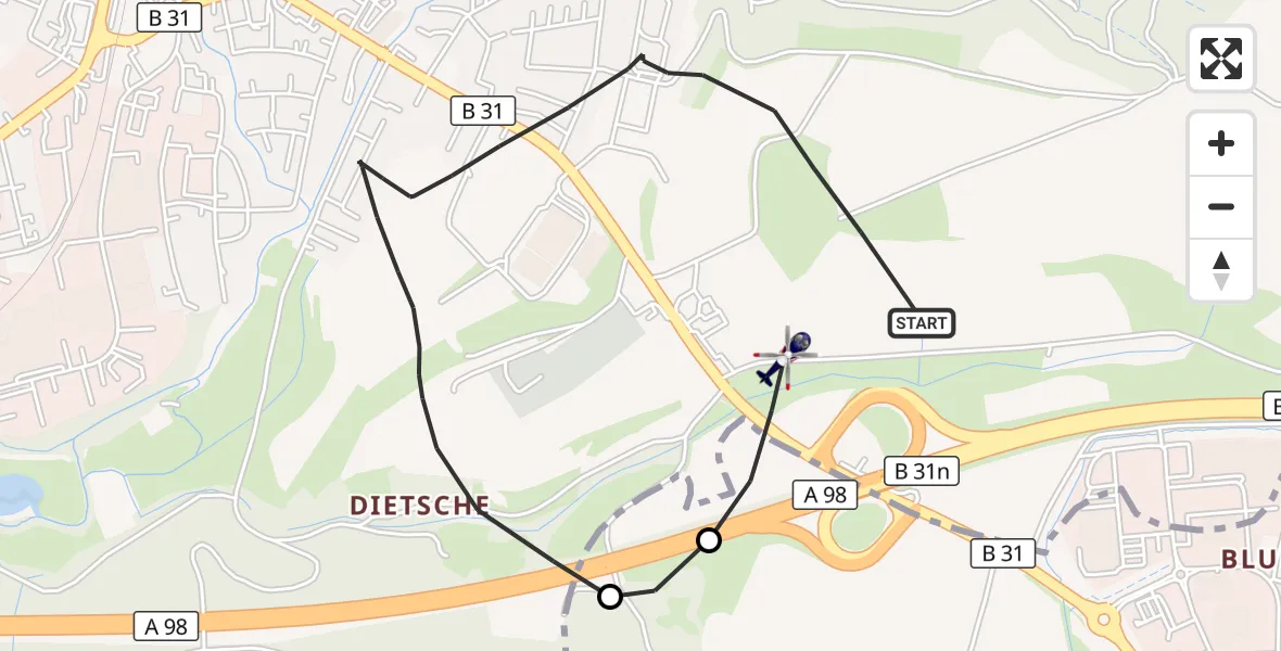 Flugroute Polizeihubschrauber Stockach - Stockach, 13 September 2026, 02:10