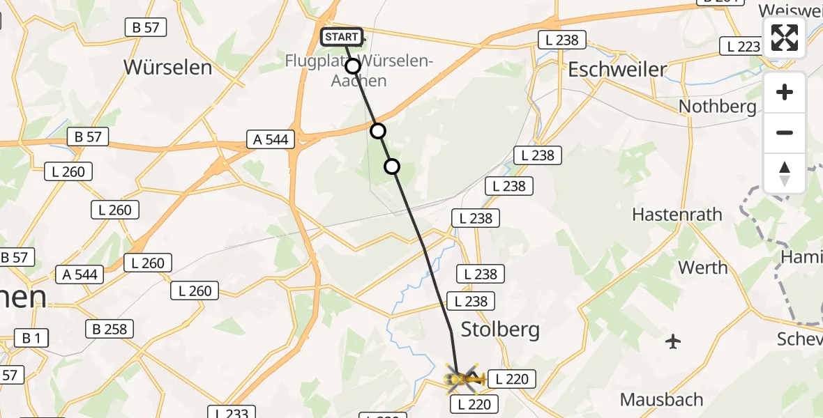 Flugroute Rettungshubschrauber Aachen-Merzbrück Flughafen - Stolberg (Rhld.), 13 September 2026, 05:33