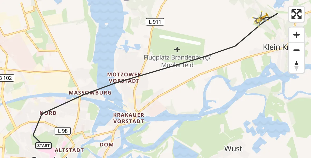 Flugroute Rettungshubschrauber Brandenburg an der Havel - Brandenburg an der Havel, 13 September 2026, 05:56