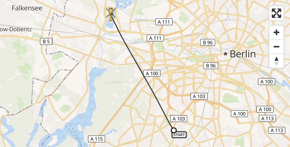 Flugroute Rettungshubschrauber Charité Clinic Benjamin Franklin Campus - Berlin, 13 September 2026, 05:58