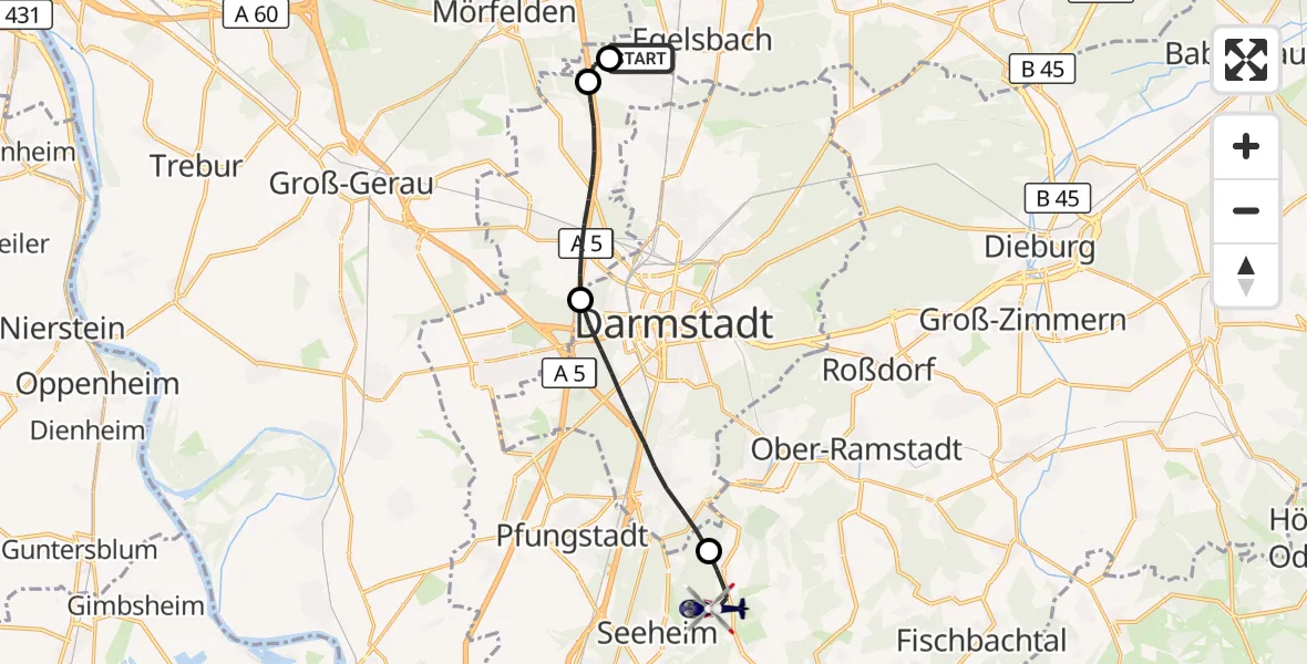Flugroute Polizeihubschrauber Flughafen Frankfurt-Egelsbach - Mühltal, 13 September 2026, 06:10