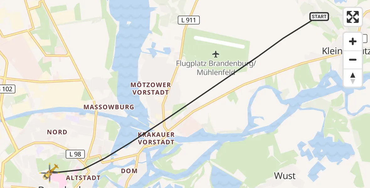 Flugroute Rettungshubschrauber Brandenburg an der Havel - Brandenburg an der Havel, 13 September 2026, 06:29