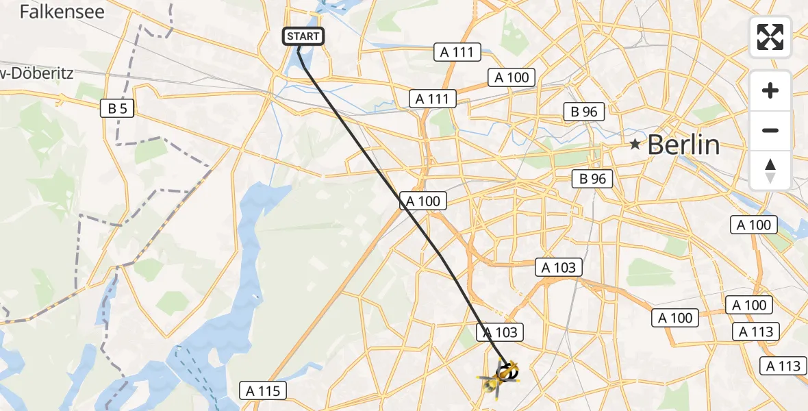 Flugroute Rettungshubschrauber Berlin - Charité Clinic Benjamin Franklin Campus, 13 September 2026, 06:38
