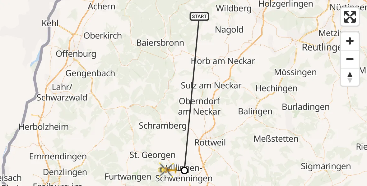 Flugroute Ambulanzhubschrauber Altensteig - Villingen-Schwenningen, 13 September 2026, 06:51