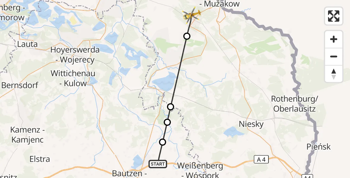 Flugroute Rettungshubschrauber Malschwitz - Weißwasser/O.L., 13 September 2026, 07:00