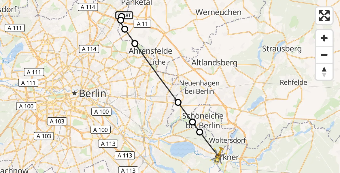 Flugroute Rettungshubschrauber Helios Clinic Berlin-Buch - Berlin, 13 September 2026, 07:04
