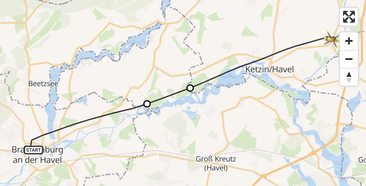 Flugroute Rettungshubschrauber Brandenburg an der Havel - Ketzin/Havel, 13 September 2026, 07:19