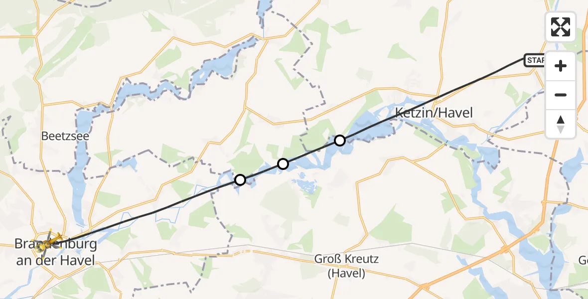 Flugroute Rettungshubschrauber Ketzin/Havel - Brandenburg an der Havel, 13 September 2026, 07:53