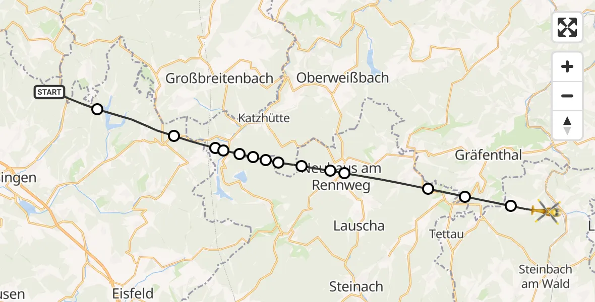 Flugroute Rettungshubschrauber Schleusingen - Ludwigsstadt, 13 September 2026, 08:18