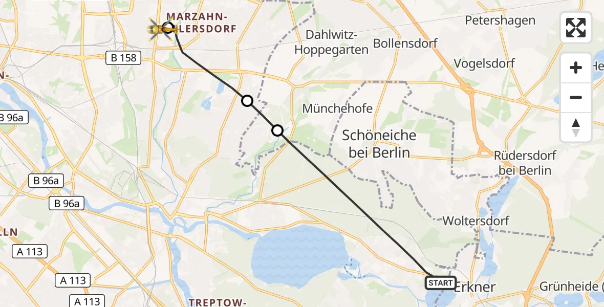 Flugroute Rettungshubschrauber Berlin - Berlin Emergency Hospital, 13 September 2026, 08:22