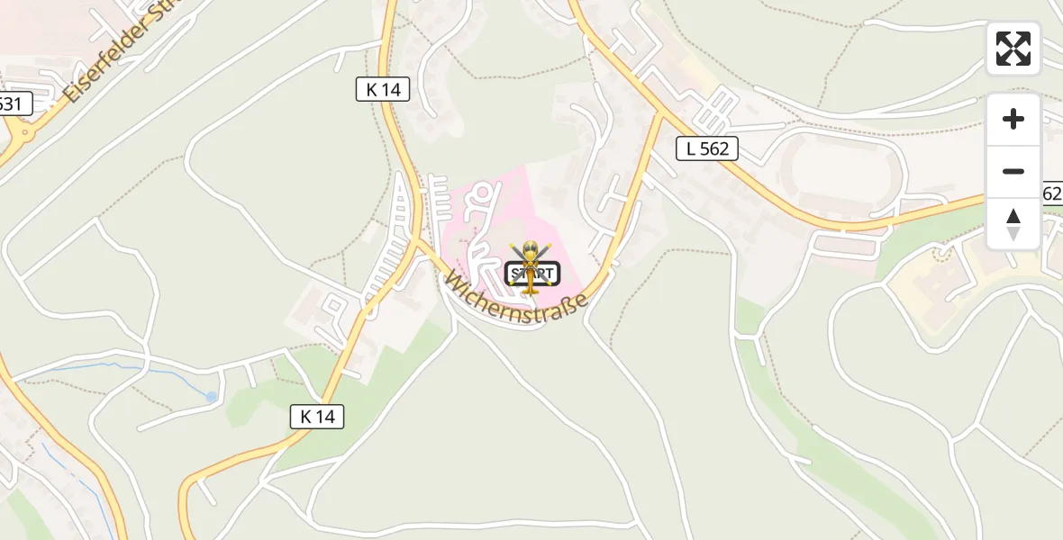 Flugroute Rettungshubschrauber Evangelisches Jung-Stilling Hospital - Evangelisches Jung-Stilling Hospital, 13 September 2026, 08:23