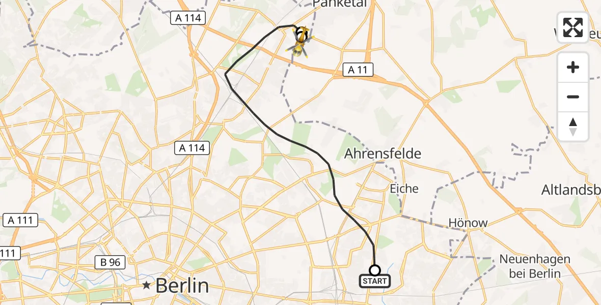 Flugroute Rettungshubschrauber Berlin Emergency Hospital - Helios Clinic Berlin-Buch, 13 September 2026, 08:46