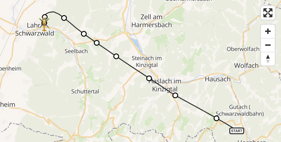 Flugroute Rettungshubschrauber Gutach (Schwarzwaldbahn) - Ortenau Hospital Lahr-Ettenheim, 13 September 2026, 09:00