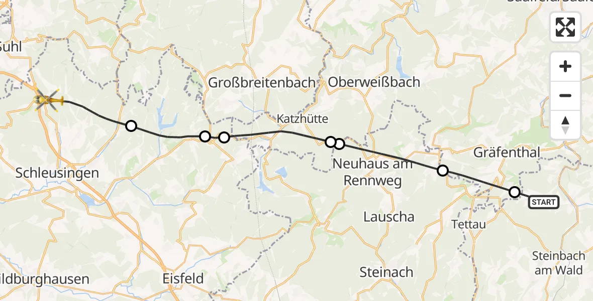 Flugroute Rettungshubschrauber Ludwigsstadt - Schleusingen, 13 September 2026, 09:03