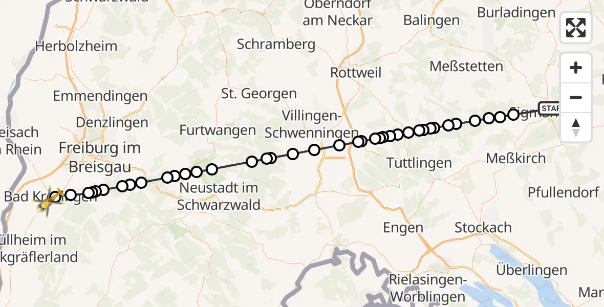 Flugroute Rettungshubschrauber Sigmaringen - Bad Krozingen, 13 September 2026, 09:07