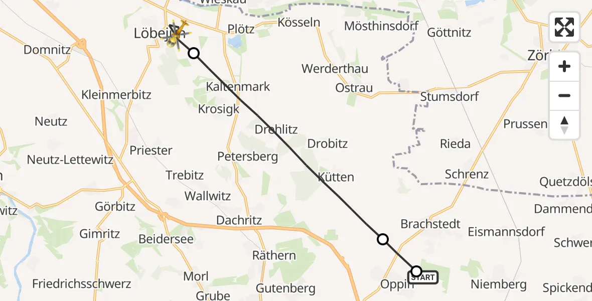 Flugroute Rettungshubschrauber Halle-Oppin Flugplatz - Wettin-Löbejün, 13 September 2026, 09:14
