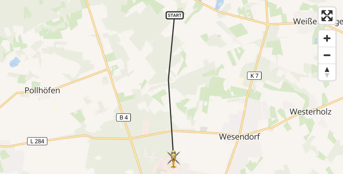 Flugroute Rettungshubschrauber Groß Oesingen - Wesendorf, 13 September 2026, 09:39