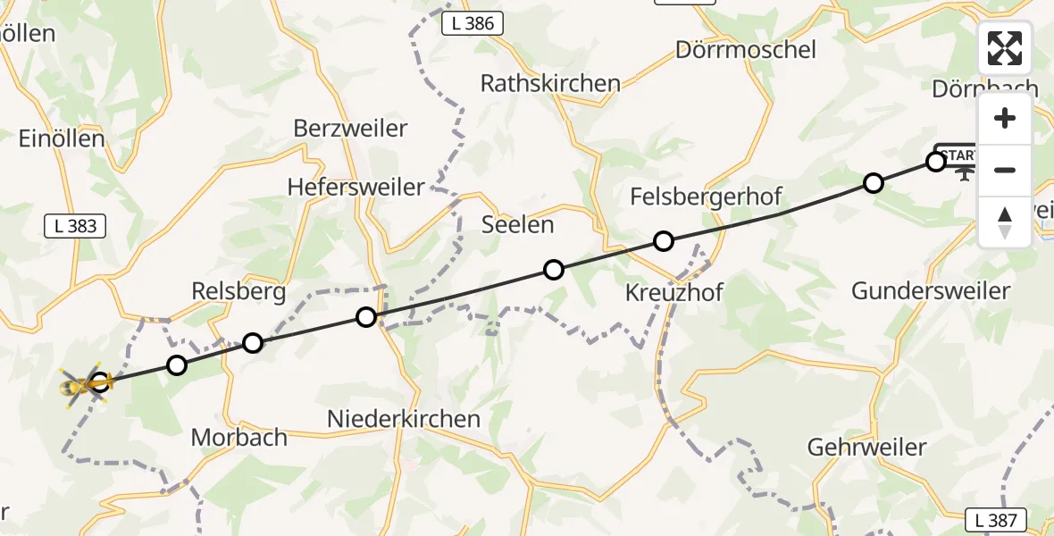 Flugroute Rettungshubschrauber Imsweiler UL - Wolfstein, 13 September 2026, 09:39