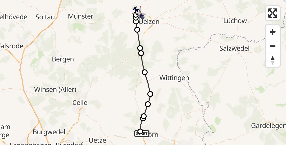 Flugroute Polizeihubschrauber Gifhorn Bundespolizei Hubschrauberlandeplatz - Uelzen, 13 September 2026, 09:41