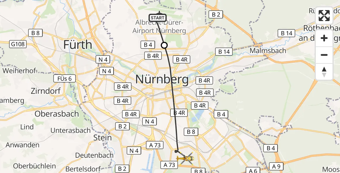 Flugroute Ambulanzhubschrauber Flughafen Nuremberg - Nürnberg, 13 September 2026, 09:52
