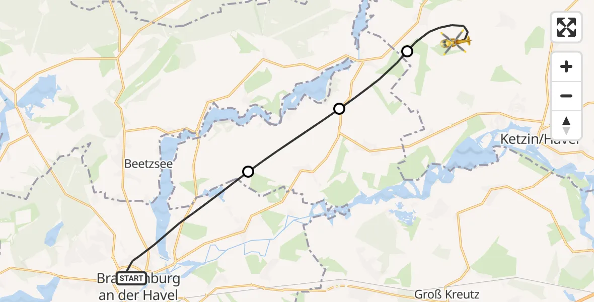Flugroute Rettungshubschrauber Brandenburg an der Havel - Nauen, 13 September 2026, 09:55