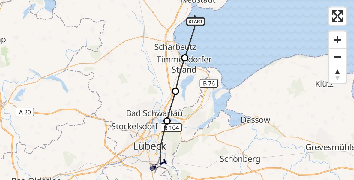 Flugroute Polizeihubschrauber Sierksdorf - Lübeck, 13 September 2026, 09:55