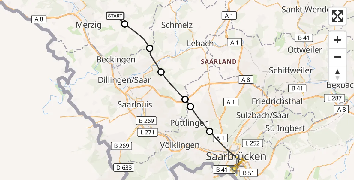 Flugroute Rettungshubschrauber Merzig - Saarbrücken, 13 September 2026, 10:11