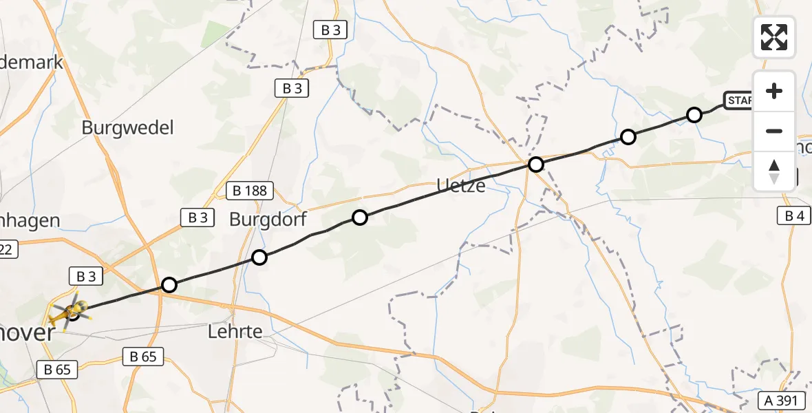 Flugroute Rettungshubschrauber Gifhorn - Hannover Luftrettung Hubschrauberlandeplatz (Christoph 4), 13 September 2026, 10:22