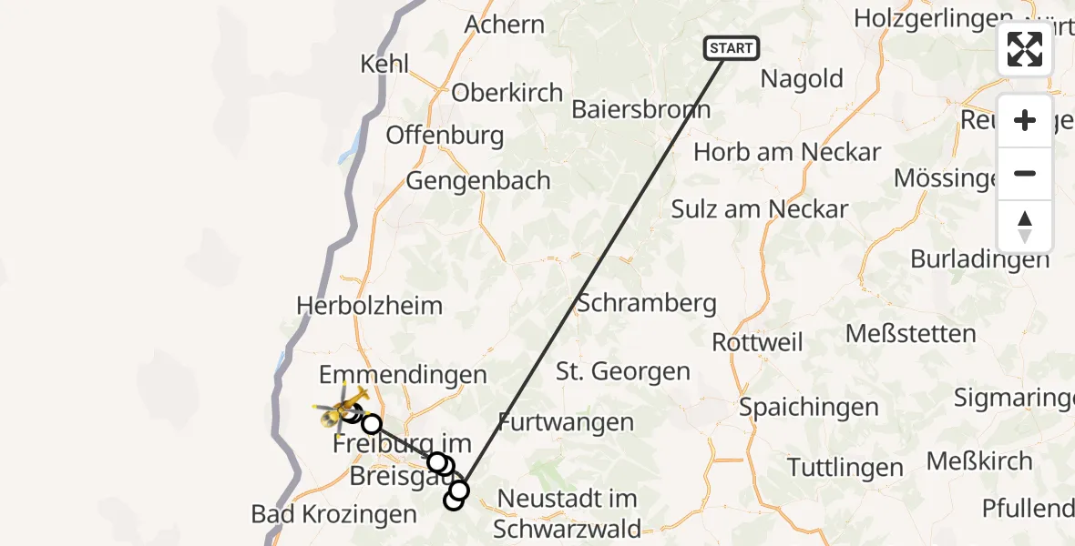 Flugroute Ambulanzhubschrauber Altensteig - Bötzingen, 13 September 2026, 10:23