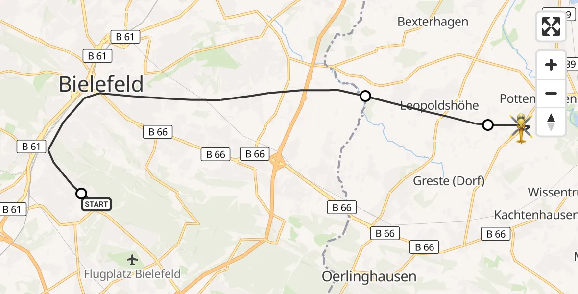 Flugroute Rettungshubschrauber Luftrettungszentrum Bielefeld - Lage, 13 September 2026, 10:32