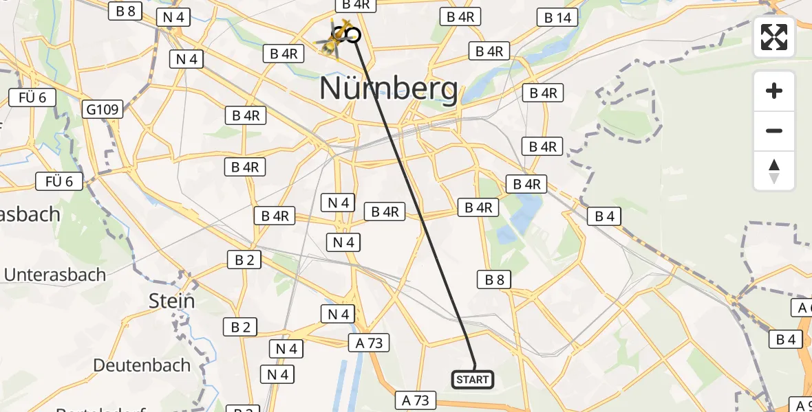 Flugroute Ambulanzhubschrauber Nürnberg - Nürnberg North Hospital, 13 September 2026, 10:37