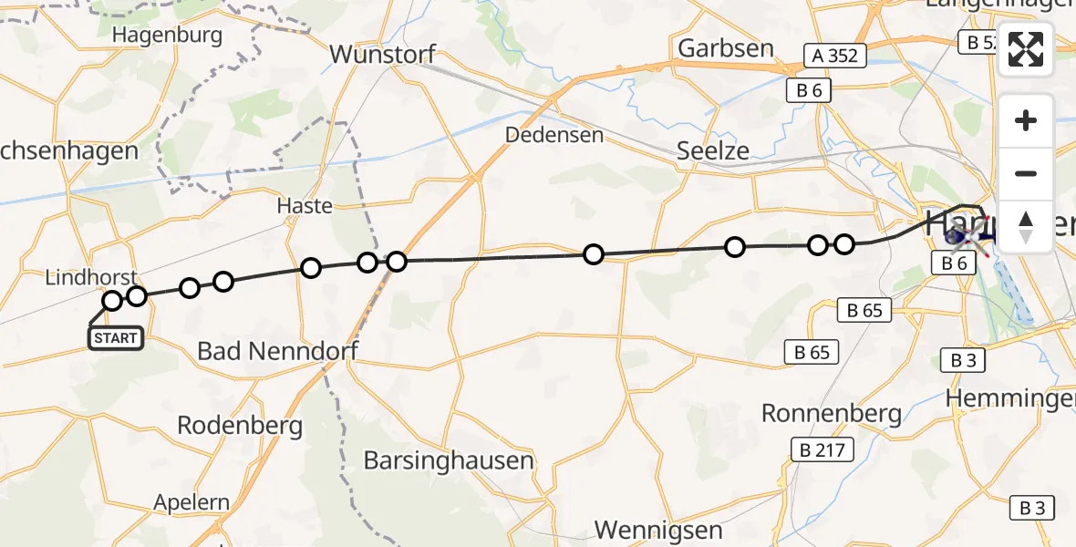 Flugroute Polizeihubschrauber Heuerßen - Hannover, 13 September 2026, 10:42