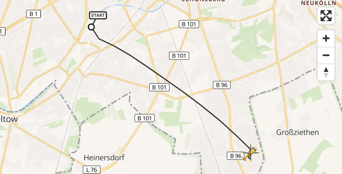 Flugroute Rettungshubschrauber Charité Clinic Benjamin Franklin Campus - Berlin, 13 September 2026, 11:01