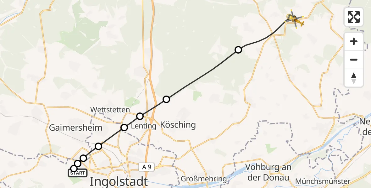 Flugroute Rettungshubschrauber Ingolstadt Hospital - Altmannstein, 13 September 2026, 11:05